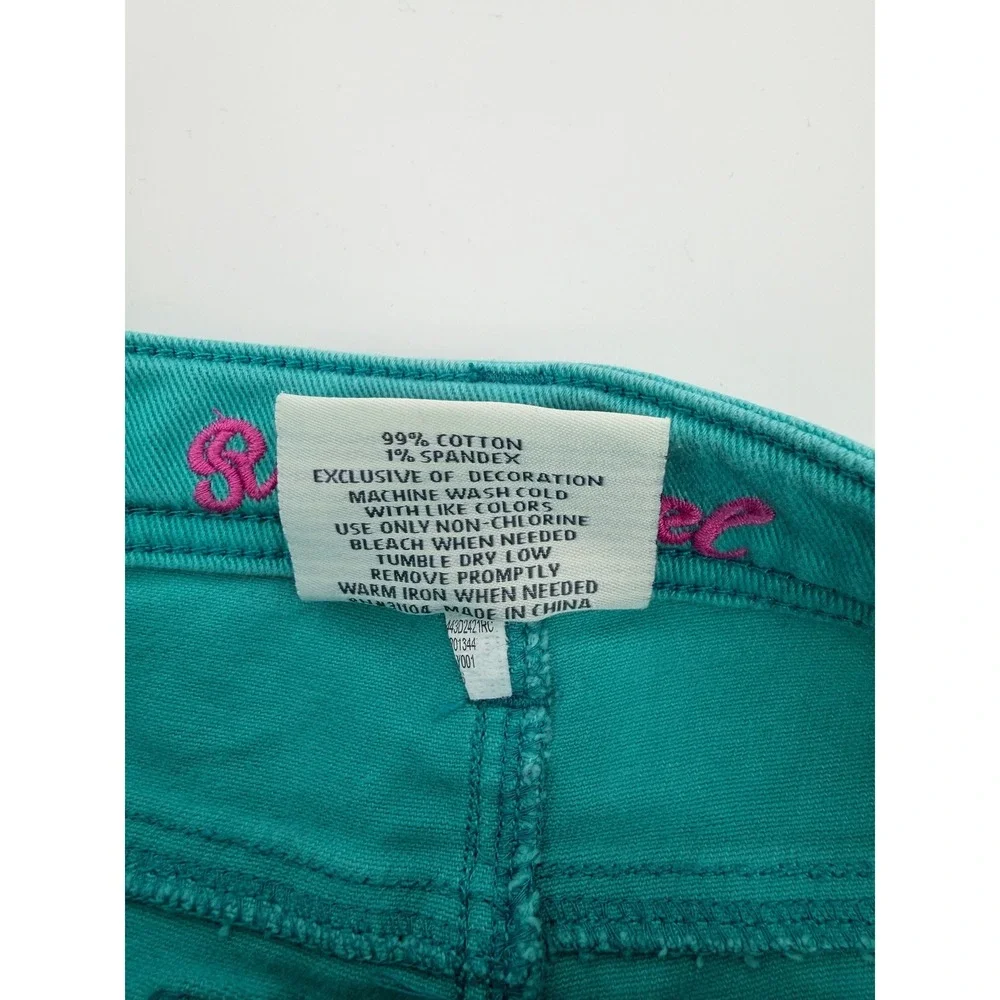 Red Camel Girls Teal Denim Crochet Lace Trim Frayed Hem Shorts Size 14